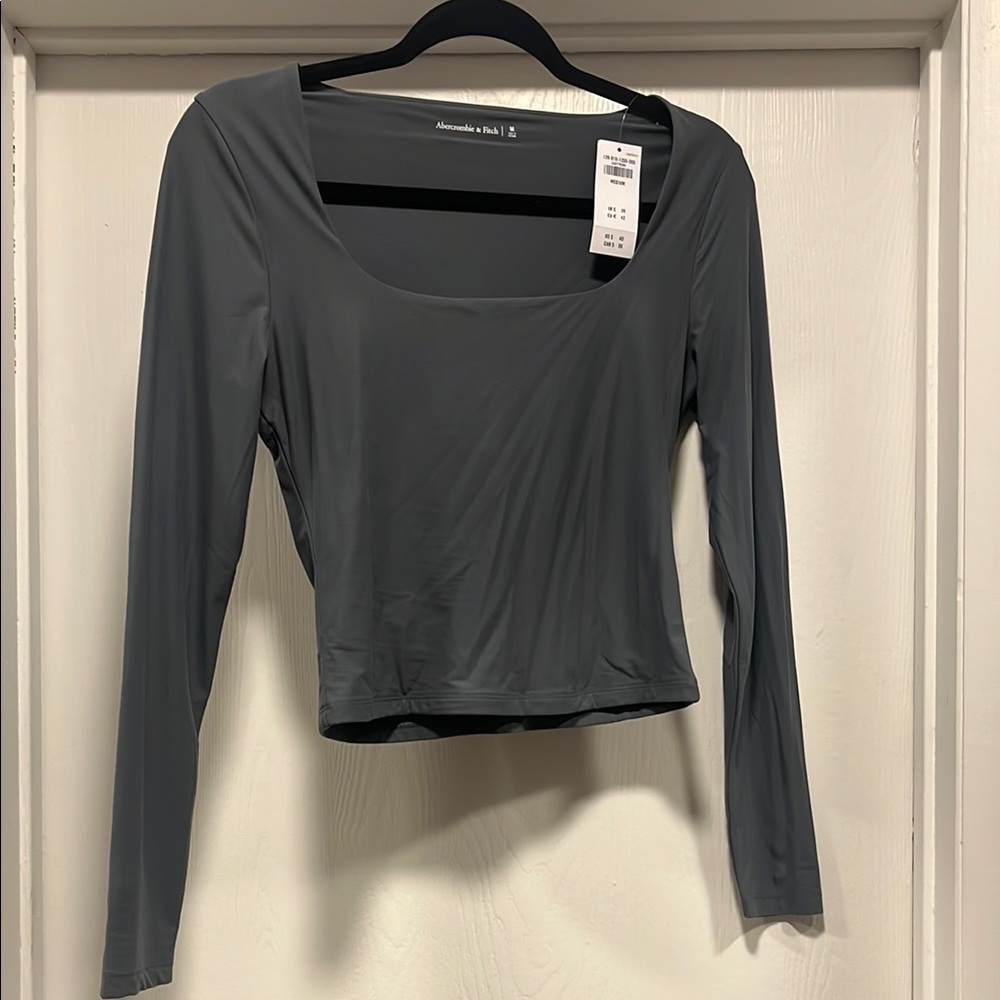 Abercrombie & Fitch Gray Bodysuit Crop Fitted Long Sleeve Top